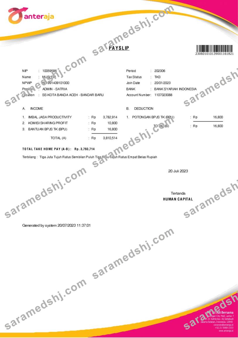Anteraja tech services payslip template in Word and PDF formats.pdf, 1